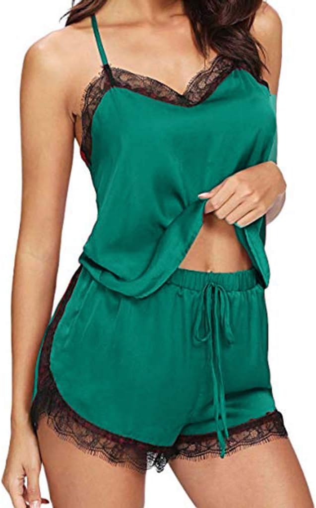 Women'S Pajama Set V Neck Tank Top Cami 2 Piece Shorts Sets Lace Trim Camisole Nightwear Sleepwear Pjs Set for Women